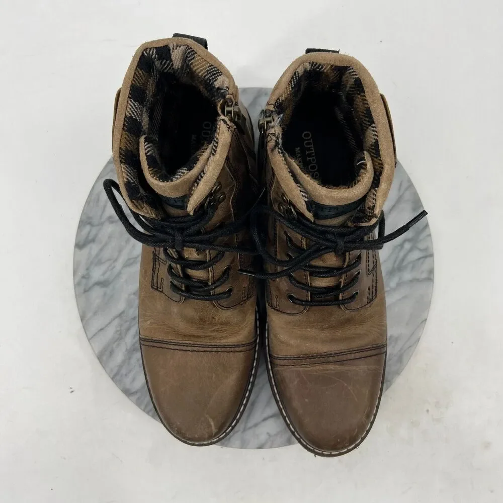 Outpost Makers Lucas Boots Mens 12 Brown Leather Cap Toe Flannel Lined Work Shoe